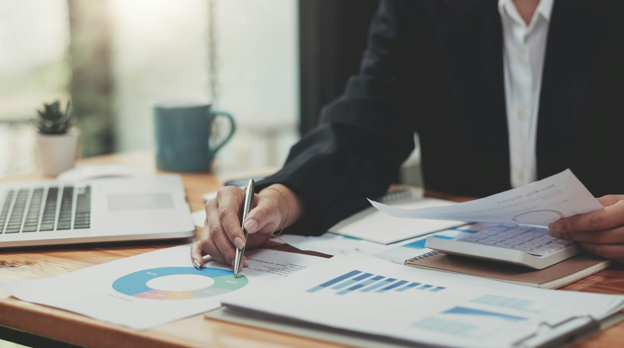 Auditor or internal revenue service staff, Business women checking annual financial statements of